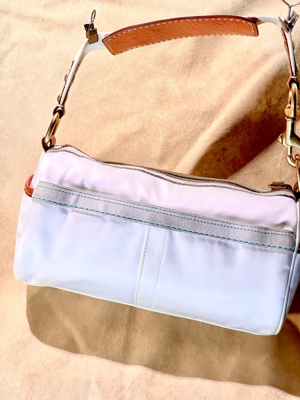 Coach Light Blue and White Mini Shoulder Bag with Brown Trim - Picture 4 of 11